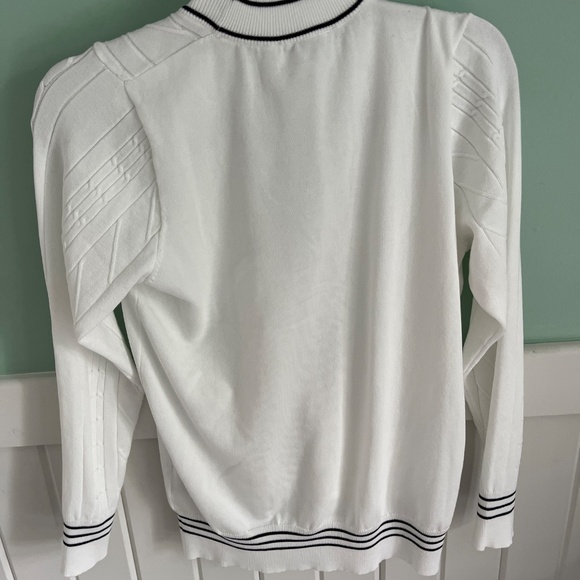 Nanette LePore Pearl button front cardigan black & white stripe - medium - Picture 2 of 4